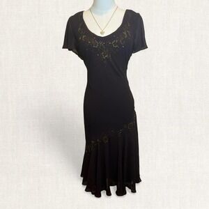 Y2K brown beaded chiffon midi dress fairy grunge vintage slip dress flutter